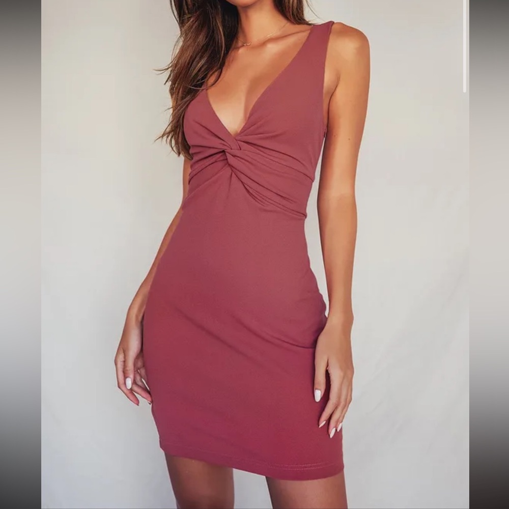 Lulus Mini Dress || Must Be a Twist of Fate Rusty Rose Bodycon Mini Dress